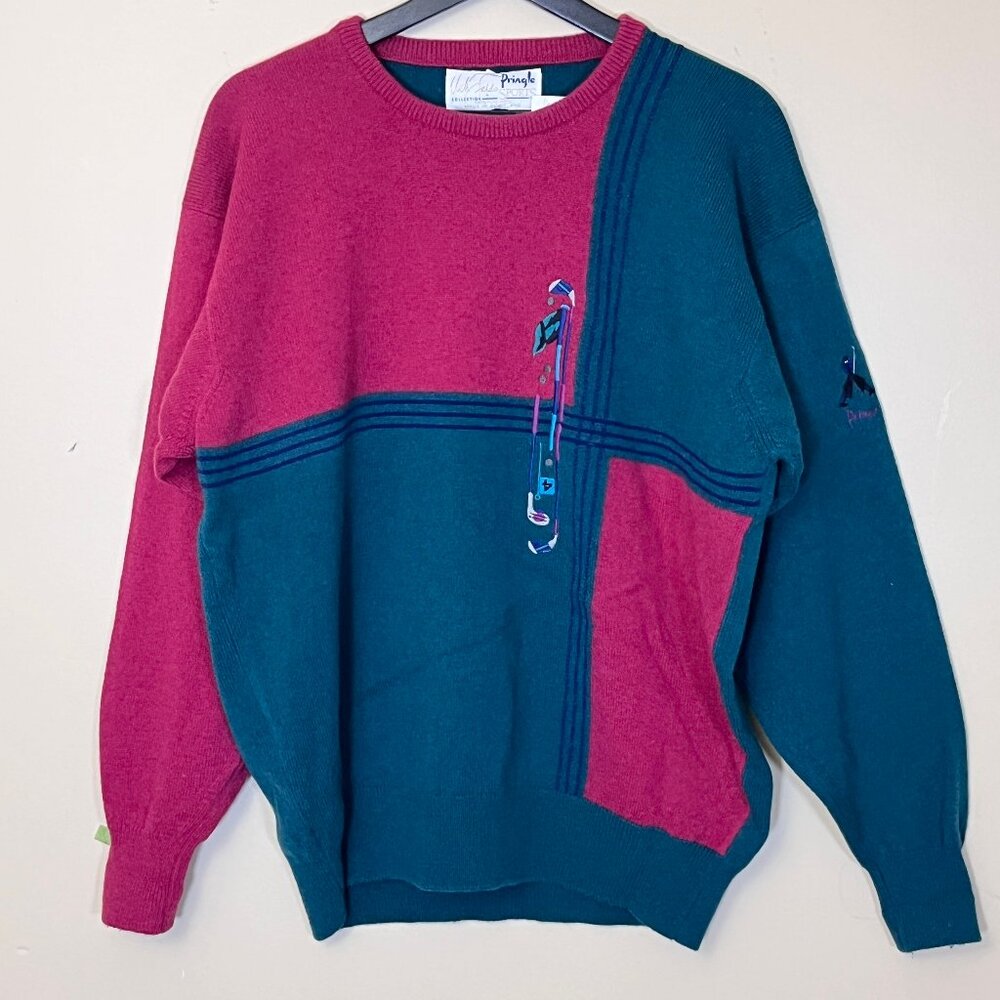 Pringle of Scotland Nick Faldo Wool Golf Sweater - Men's Size M - Green Red